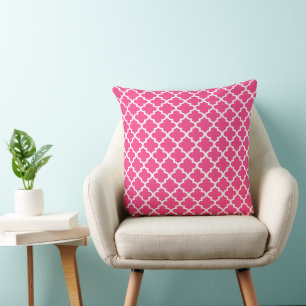Moroccan Quatrefoil Pattern Pillow   Hot Pink