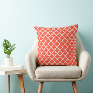 Moroccan Quatrefoil Pattern Pillow   Orange Red