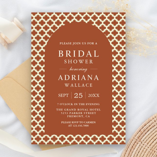 Moroccan Quatrefoil Terracotta Arch Bridal Shower Invitation (Creator Uploaded)