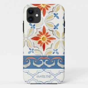 Moroccan Quatrefoil Tile Floral Pattern Watercolor iPhone 11 Case