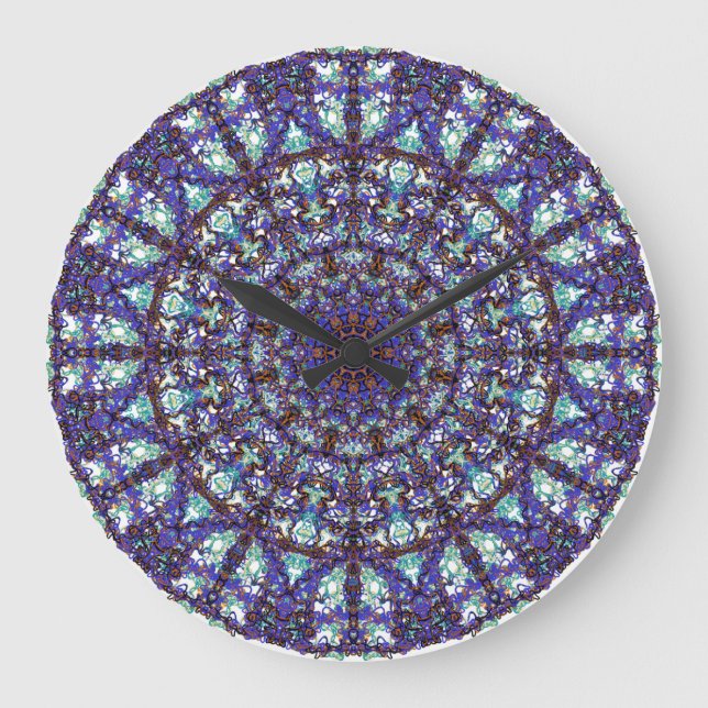 Moroccan romantic coloured mandala pattern large clock (Front)
