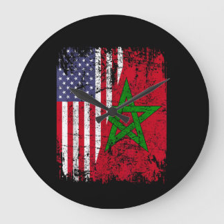 MOROCCAN ROOTS | Half American Flag | MOROCCO FLAG Large Clock