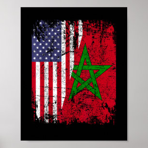 MOROCCAN ROOTS   Half American Flag   MOROCCO FLAG Poster