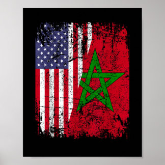 MOROCCAN ROOTS | Half American Flag | MOROCCO FLAG Poster