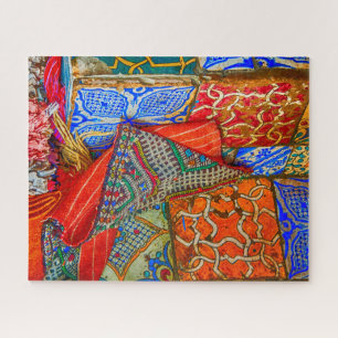 Moroccan Souk Colorful Tiles and Fabrics Jigsaw Puzzle