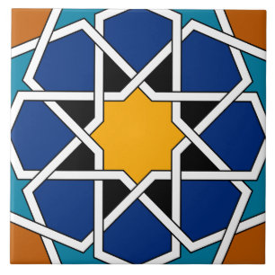 Moroccan Spanish Geometric Pattern Blue Brown Tile