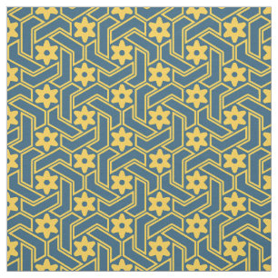 Moroccan Star Lattice - Blue and Yellow Pattern Fabric