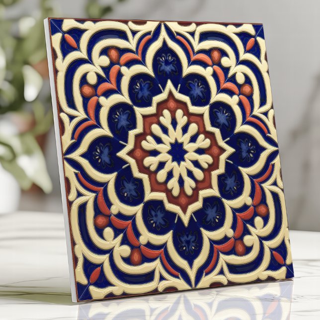 Moroccan Star Medallion Cobalt Blue Terracotta Tile (Creator Uploaded)