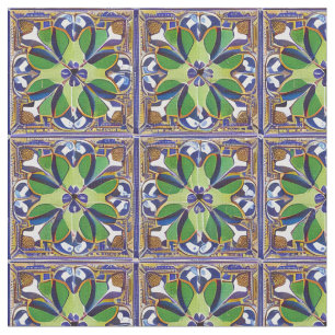 Moroccan Style Blue & Green Tile Pattern Easy Cut Fabric