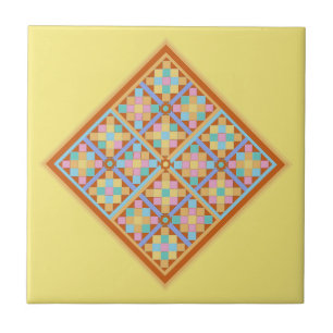 Moroccan style geometric diamond on light yellow tile