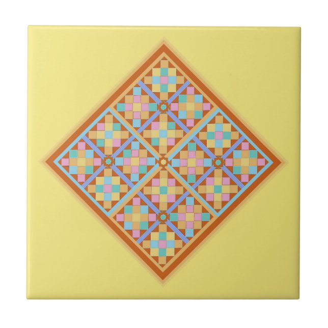 Moroccan style geometric diamond on light yellow tile (Front)