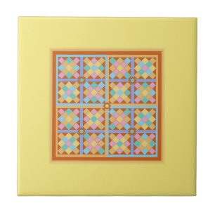 Moroccan style geometric pattern on light yellow tile
