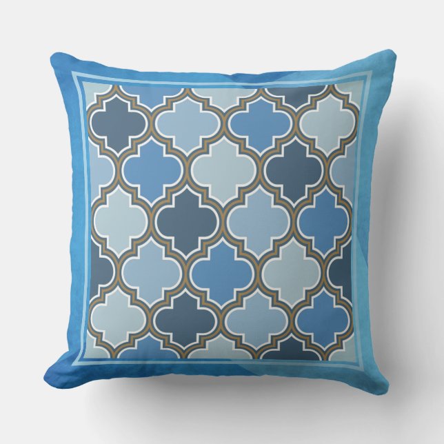 Moroccan Style Pattern and Blue Grunge Background  Throw Pillow (Front)