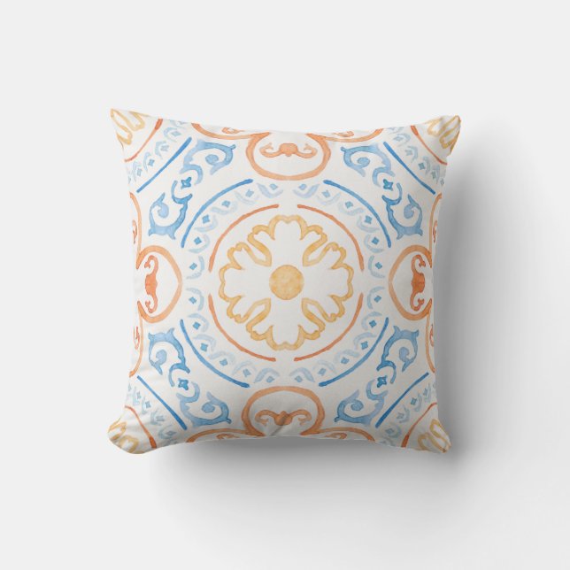 Moroccan style pillow in blue and orange (Front)