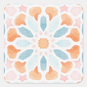 Moroccan style pillow in blue and orange style 2 square sticker