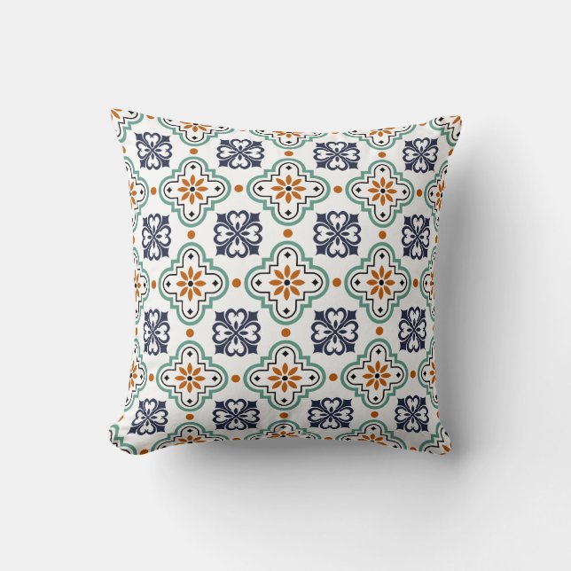 Moroccan Style Tile, Multi-colour Throw Pillow (Front)