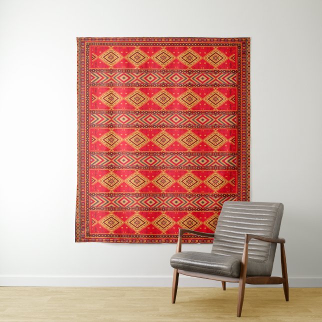Moroccan Sunrise: Geometric Boho Elegance Tapestry (In Situ)