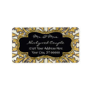 Moroccan Swirl Scroll Gold Glitter Elegant Wedding Label