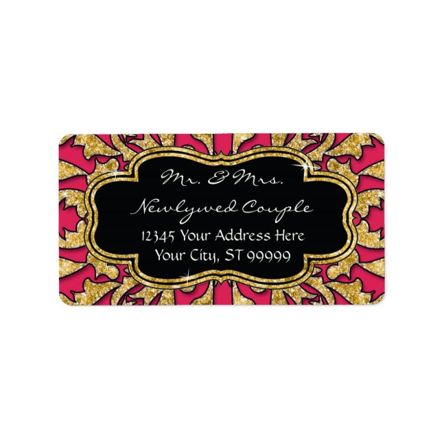 Moroccan Swirl Scroll Gold Glitter Elegant Wedding Label (Front)