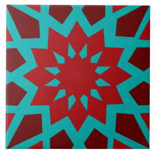 Moroccan Teal and Red Pattern Ceramic Tile