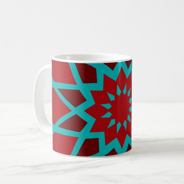 Moroccan Teal And Red Pattern Coffee Mug (Front Left)