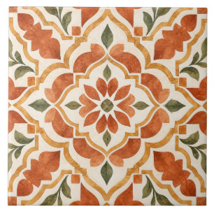 Moroccan Terracotta Floral Ceramic Tile