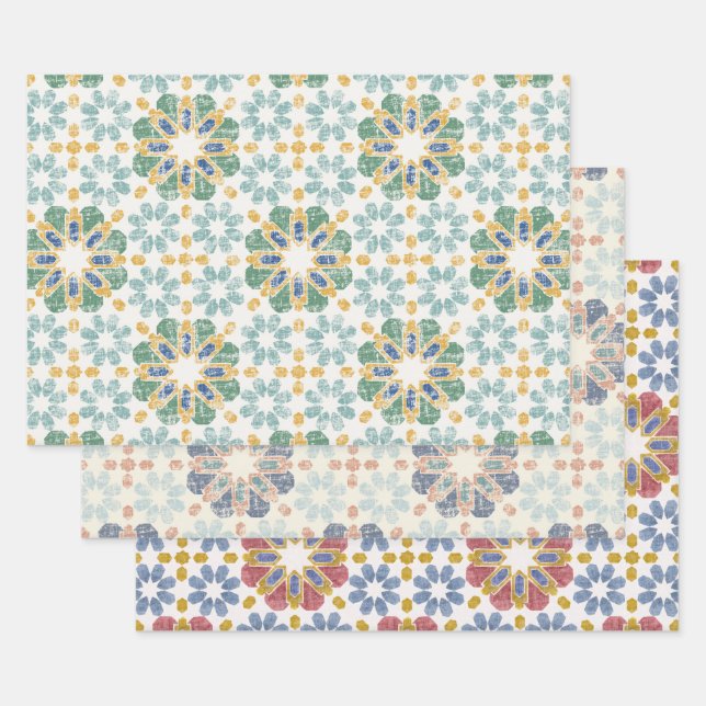 Moroccan Tile - 3 colors Wrapping Paper Sheet (Set)