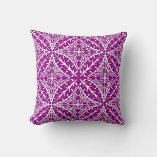 Moroccan tile - amethyst purple and white throw pillow