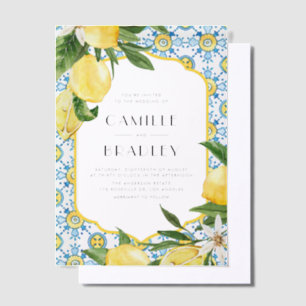 Moroccan Tile and Lemons Mediterranean Wedding Vellum Invitations