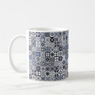 Moroccan tile black,blue,gray coffee mug