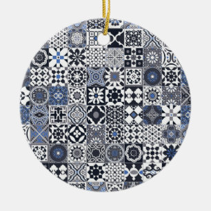 Moroccan tile black,blue,grey ceramic ornament