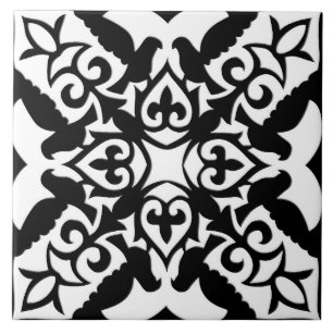 Moroccan tile - black with white background