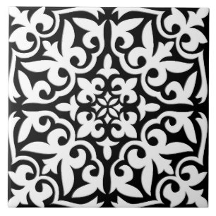 Moroccan tile - black with white background