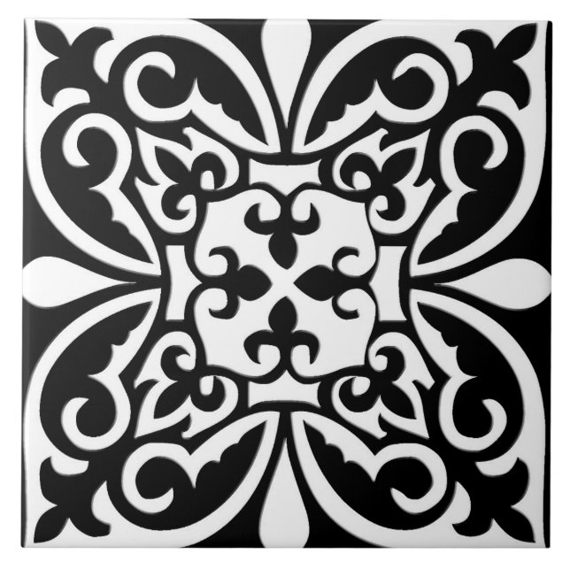 Moroccan tile - black with white background (Front)