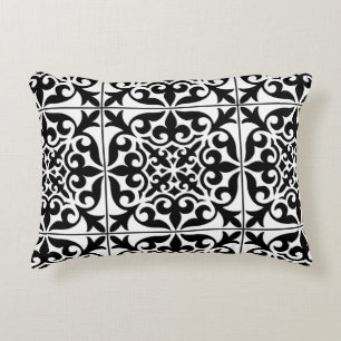 Moroccan tile - black with white background accent pillow