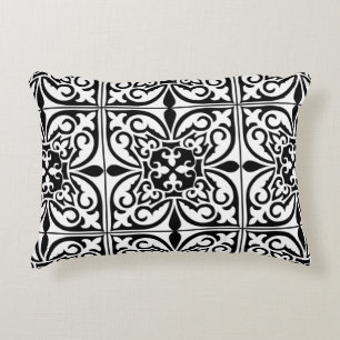 Moroccan tile - black with white background accent pillow