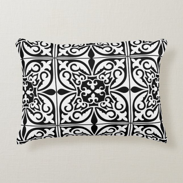 Moroccan tile - black with white background accent pillow (Front)