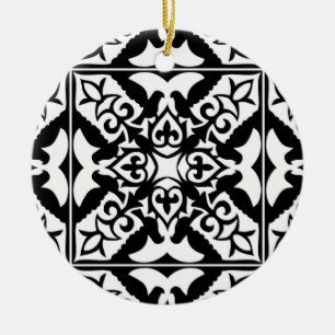 Moroccan tile - black with white background ceramic ornament
