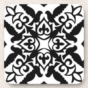Moroccan tile - black with white background coaster