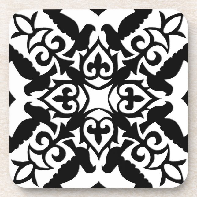 Moroccan tile - black with white background coaster (Front)