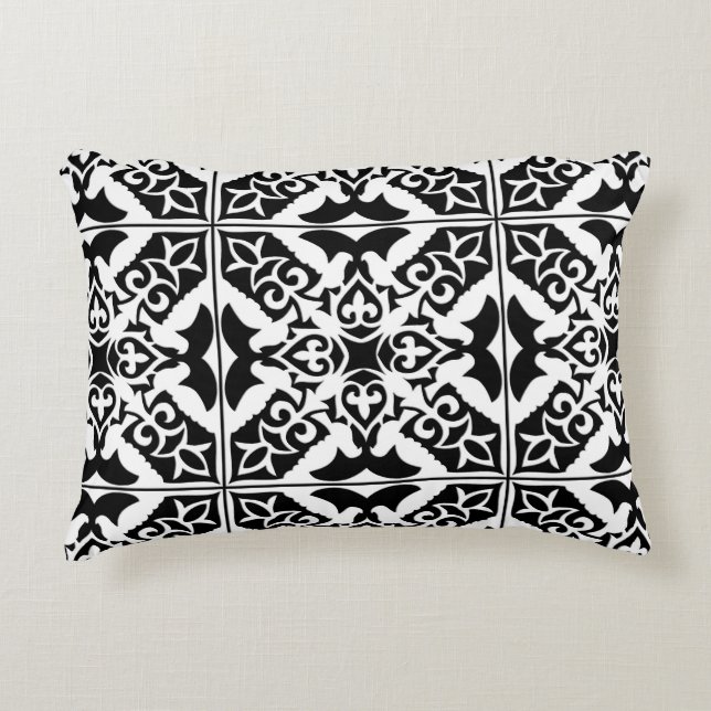 Moroccan tile - black with white background decorative pillow (Front)