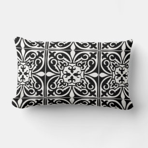 Moroccan tile - black with white background lumbar pillow