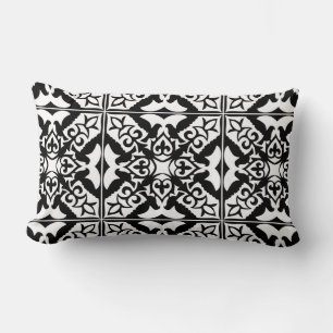Moroccan tile - black with white background lumbar pillow