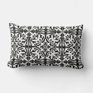 Moroccan tile - black with white background lumbar pillow