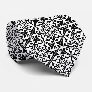 Moroccan tile - black with white background tie