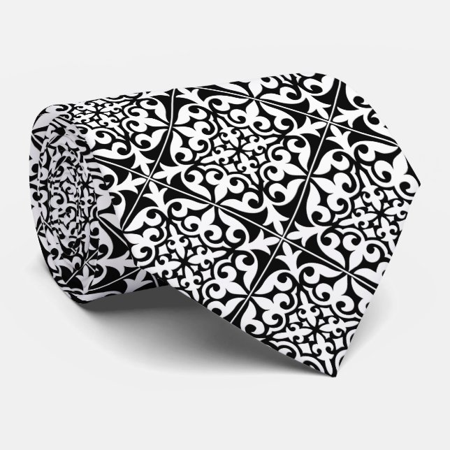 Moroccan tile - black with white background tie (Rolled)