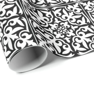 Moroccan tile - black with white background wrapping paper