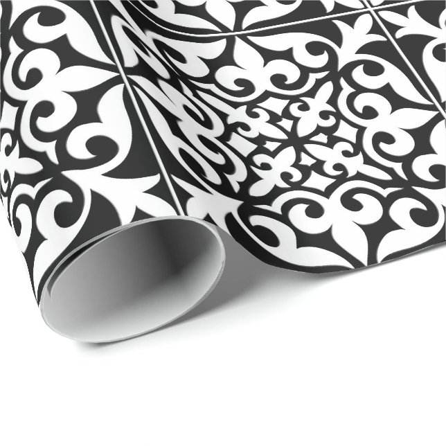 Moroccan tile - black with white background wrapping paper (Roll Corner)