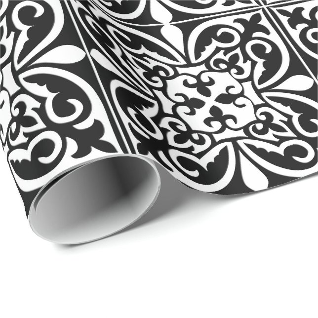 Moroccan tile - black with white background wrapping paper (Roll Corner)