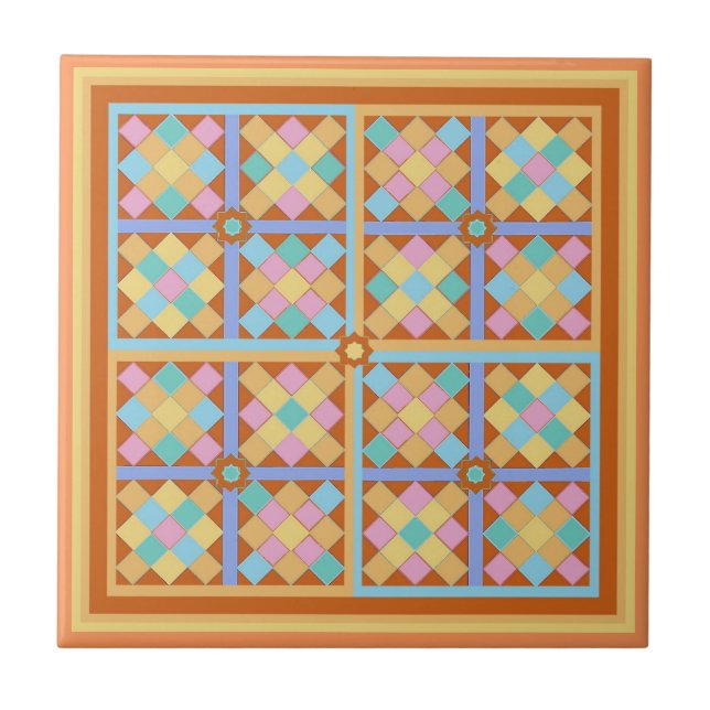 Moroccan tile blocks earthy terracotta pink teal (Front)